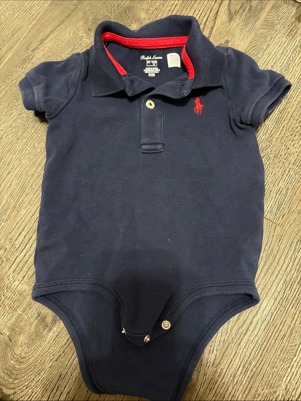 Ralph Lauren Navy One-Piece Polo with Red Logo Trim